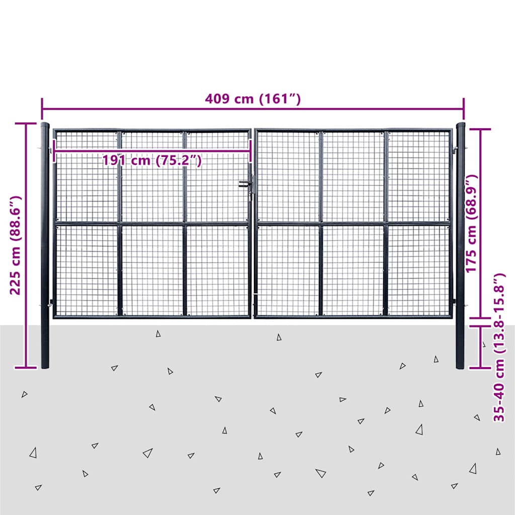 Mesh Garden Gate Galvanised Steel 400x200 cm Grey