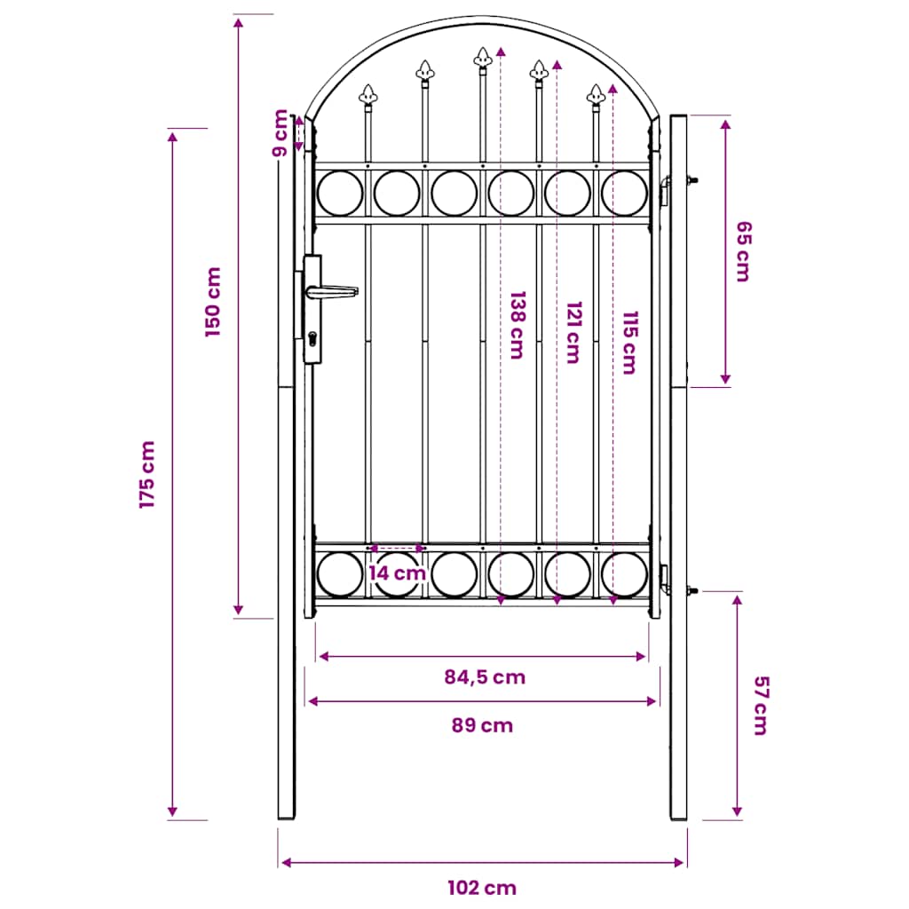 Fence Gate "ASSEN" with Arched Top Steel 102x150 cm Black
