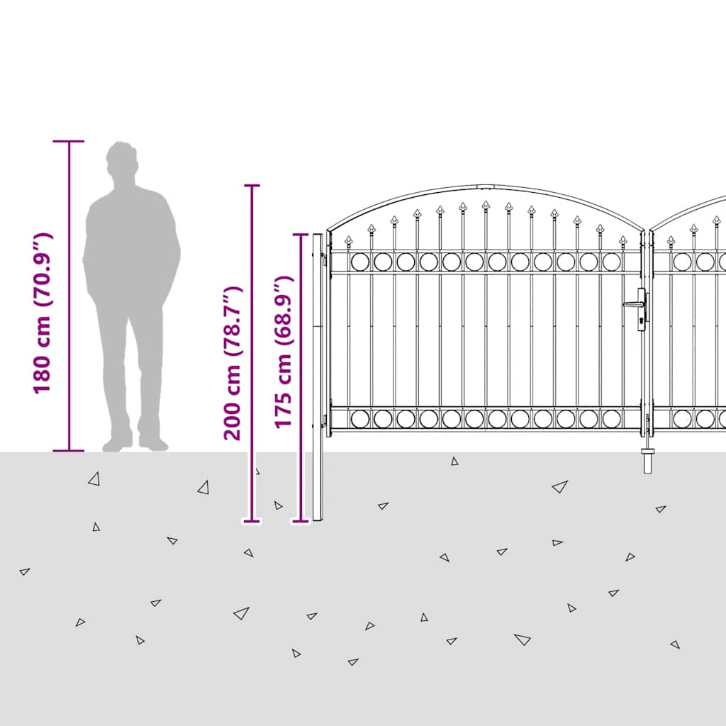 Fence Gate ASSEN Double Door with Arched Top Steel 400x150 cm