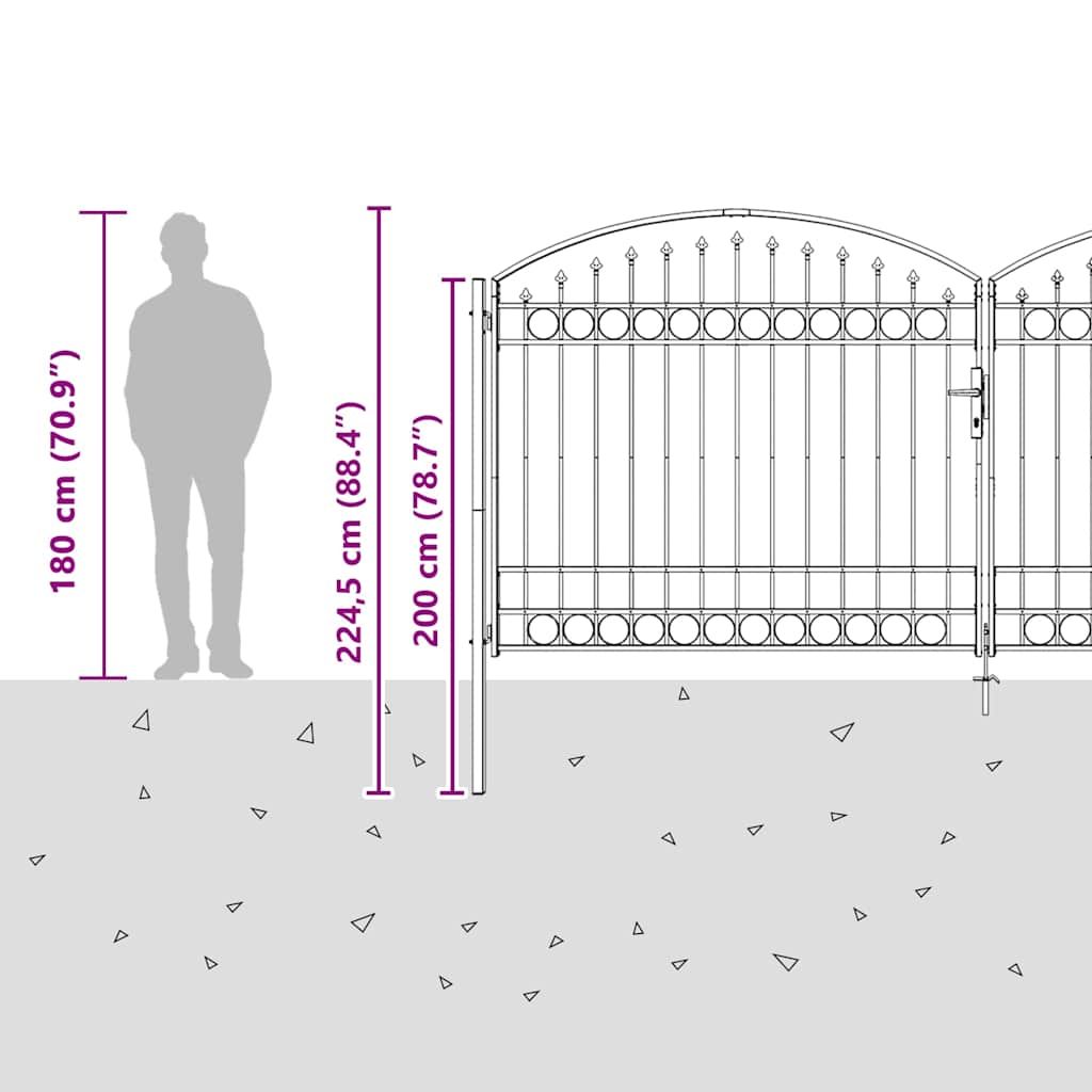 Fence Gate ASSEN Double Door with Arched Top Steel 400x175 cm