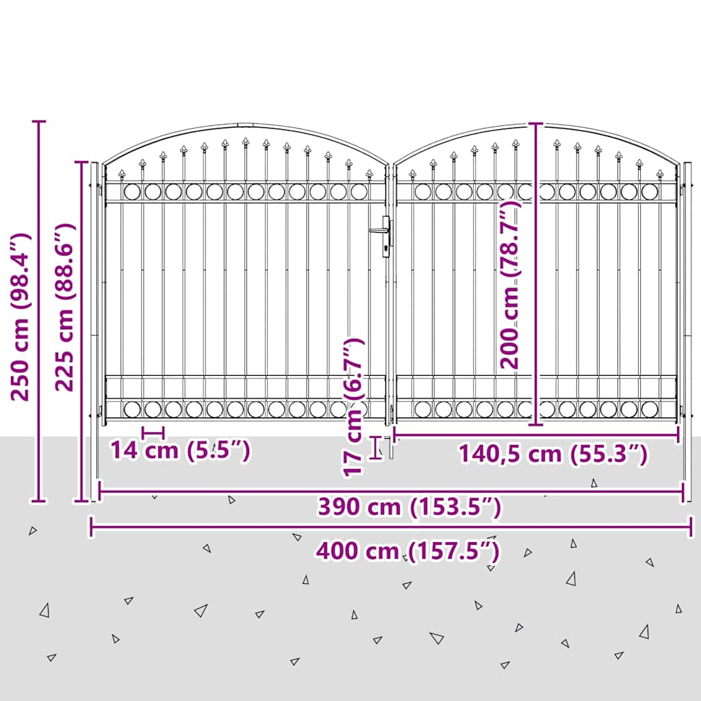Fence Gate "ASSEN" Double Door with Arched Top Steel 400x200 cm