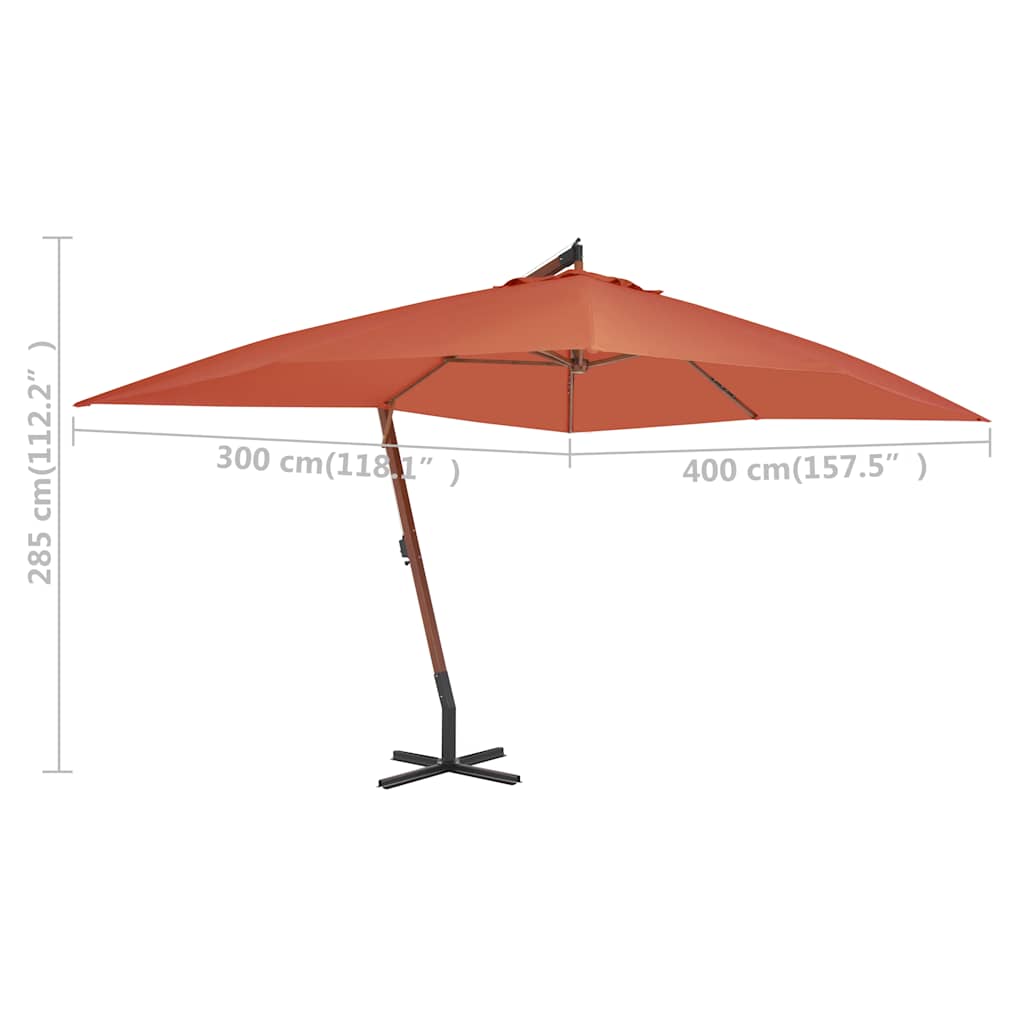 Cantilever Garden Parasol with Wooden Pole 400x300cm Terracotta