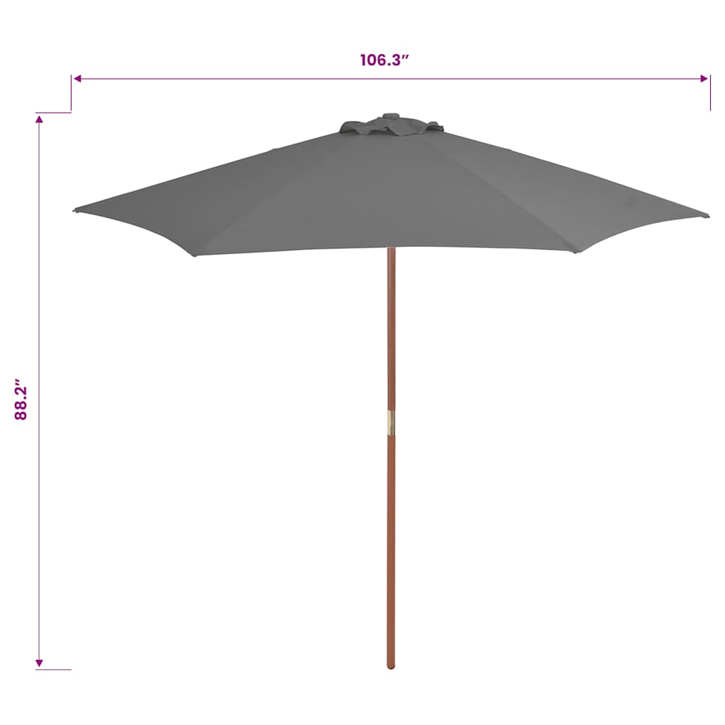 Garden Parasol with Wooden Pole 270 cm Anthracite