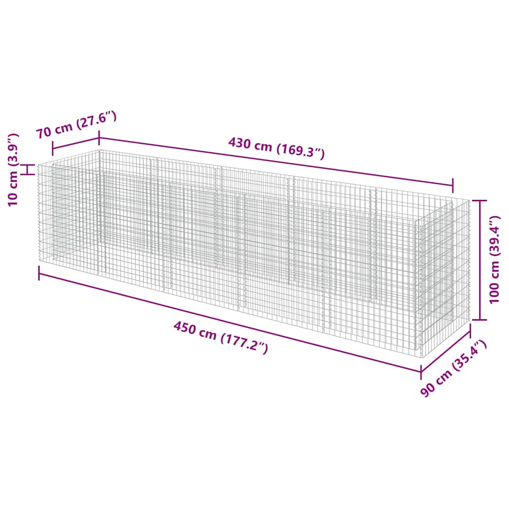Gabion Raised Bed Galvanized Steel 177.2"x35.4"x39.4