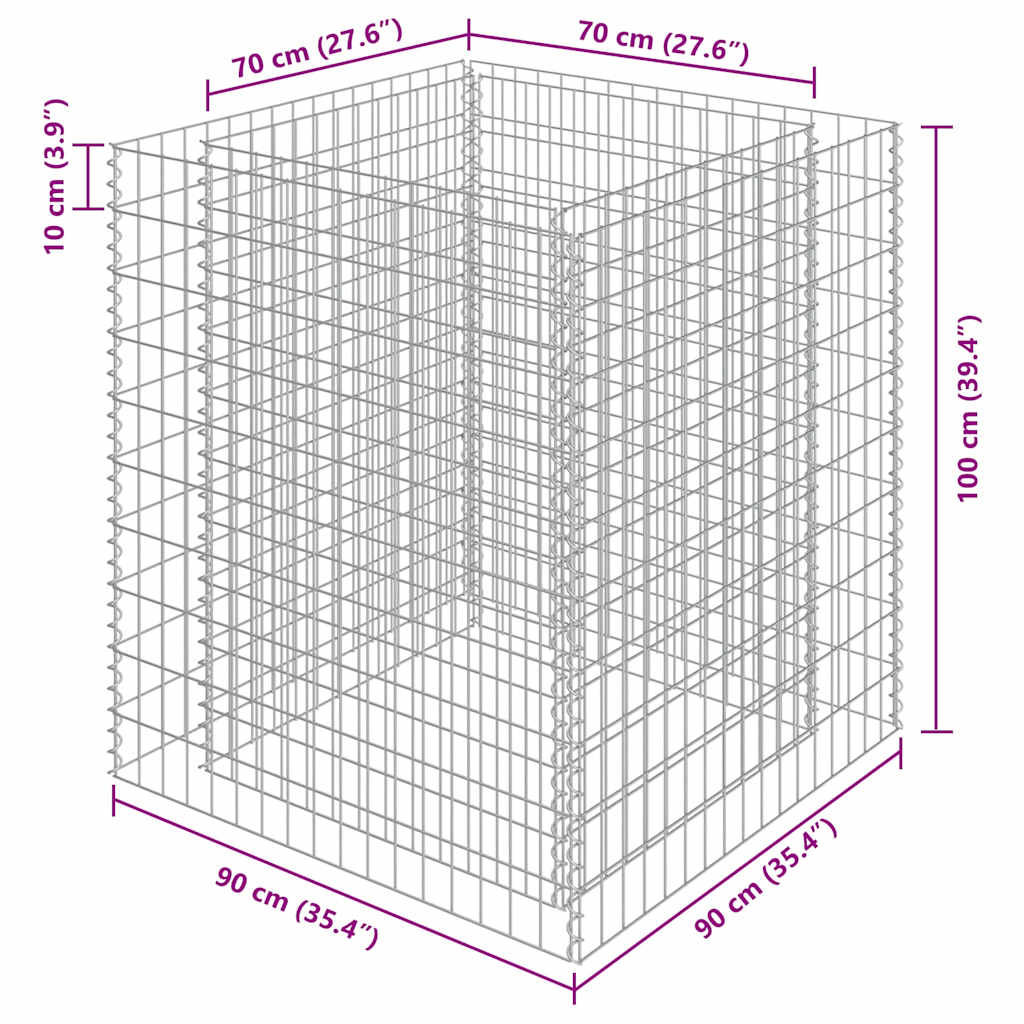 Gabion Raised Bed Galvanized Steel 35.4"x35.4"x39.4