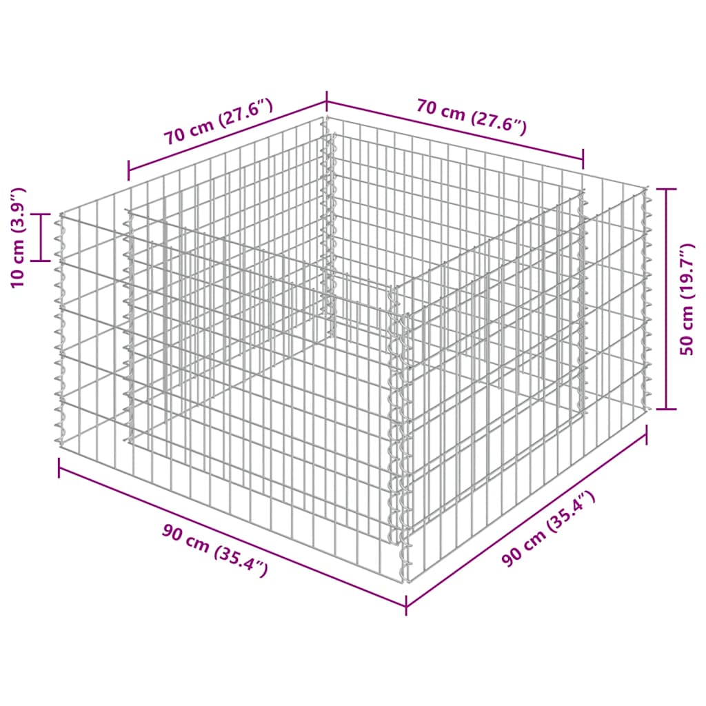 Gabion Raised Bed Silver Galvanized steel 35.4 x 35.4 x 19.7 in