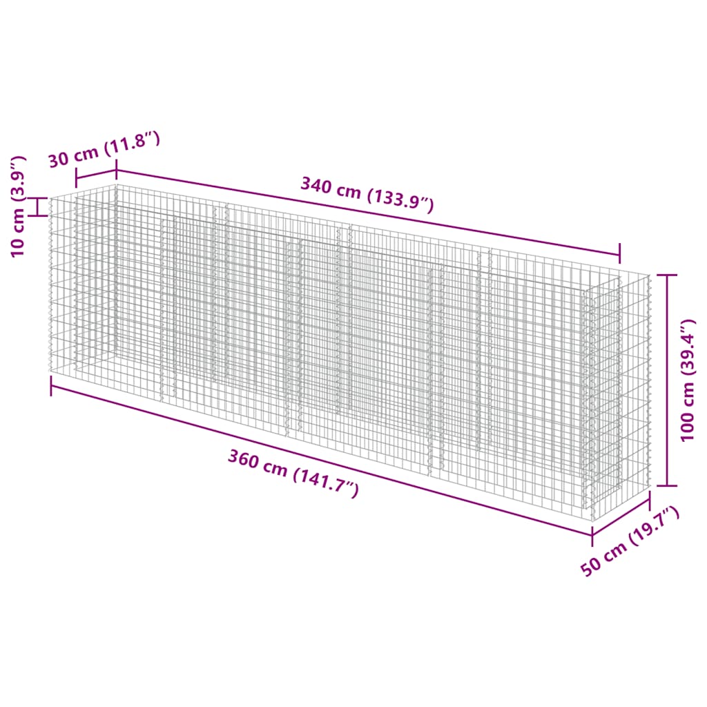 Gabion Raised Bed Silver Galvanized Steel Large