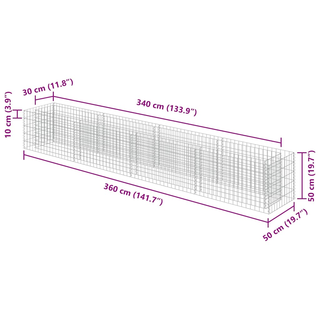 Gabion Raised Bed Galvanized Steel 141.7"x19.7"x19.7
