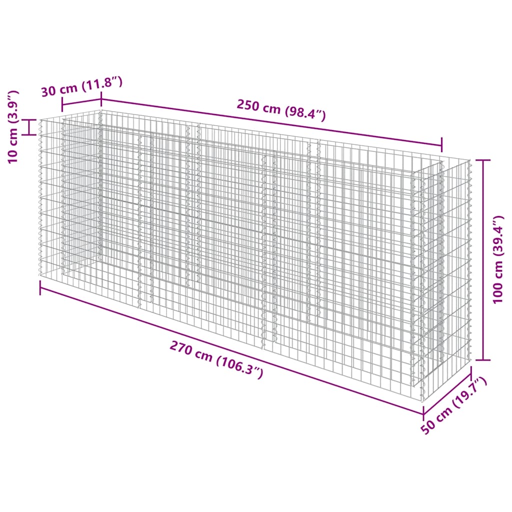 Gabion Raised Bed Silver Galvanized steel Large Durable