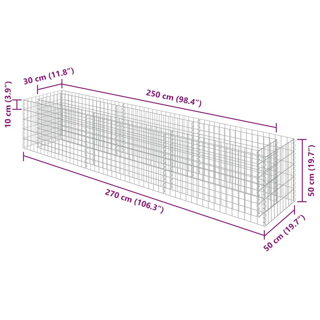 Gabion Raised Bed Silver Galvanized Steel Large Durable