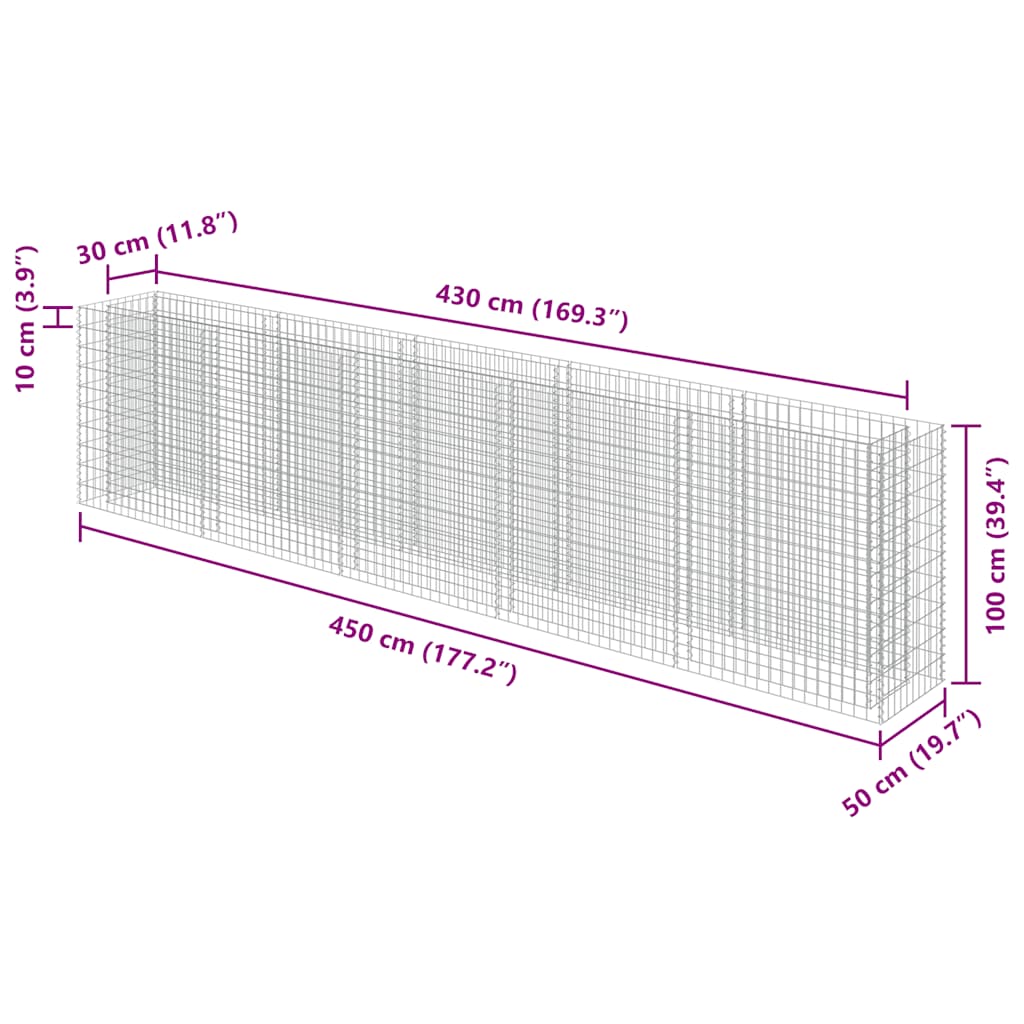 Gabion Raised Bed Galvanized Steel 177.2"x19.7"x39.4
