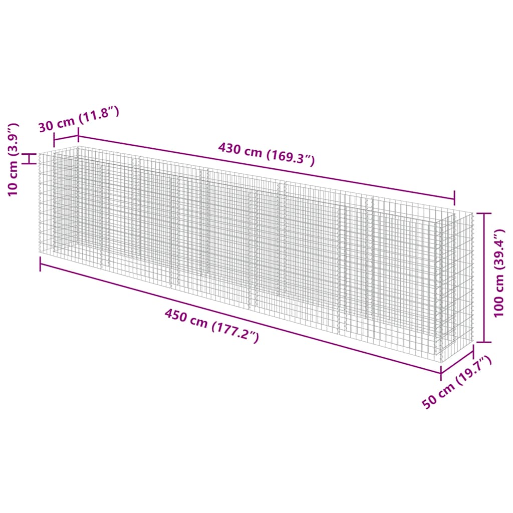 Gabion Raised Bed Galvanized Steel 177.2"x19.7"x39.4