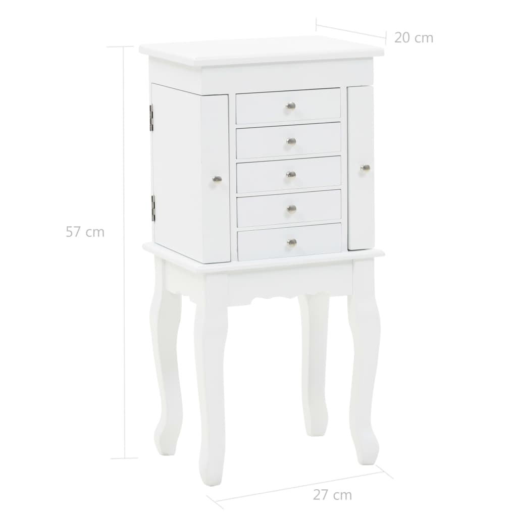 Jewellery Cabinet | White | MDF and pine wood | 27 x 20 x 57 cm