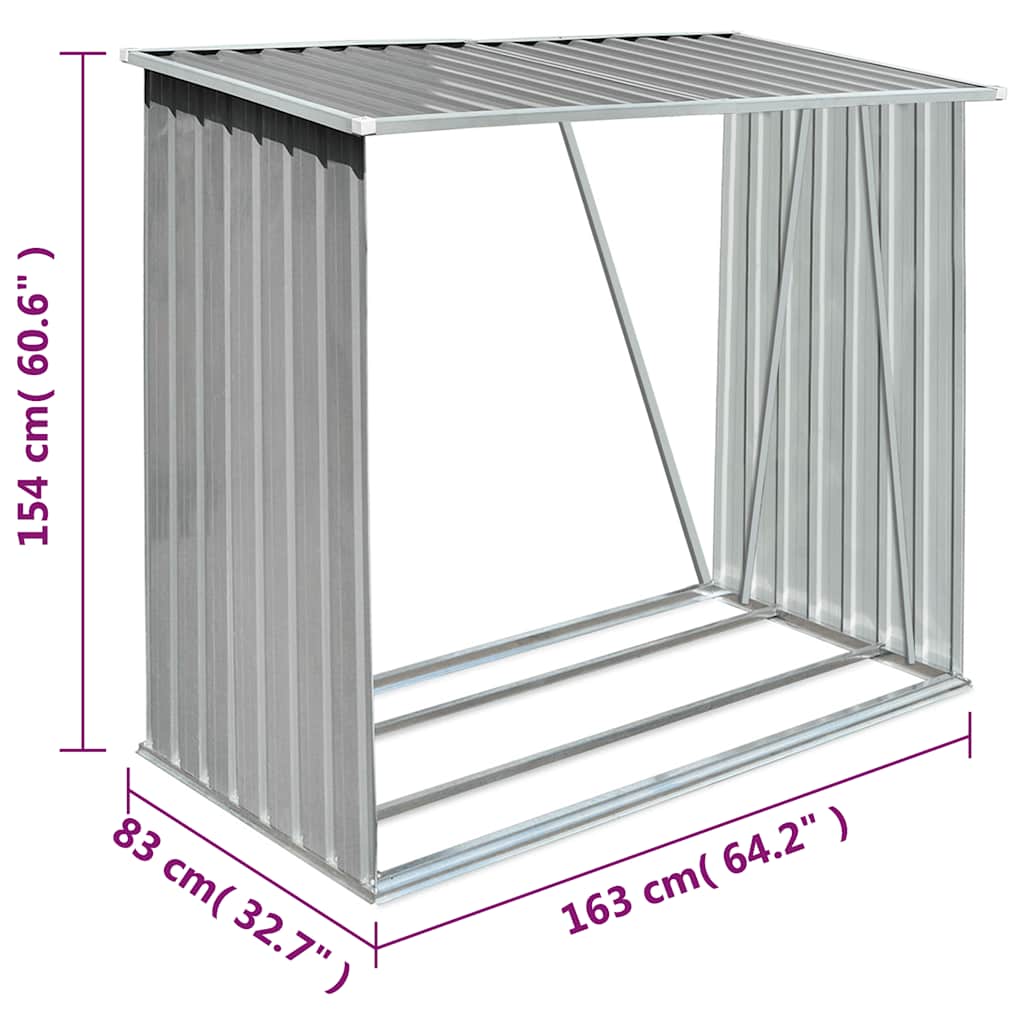 Garden Log Storage Shed Galvanized Steel 64.2"x32.7"x60.6" Gray
