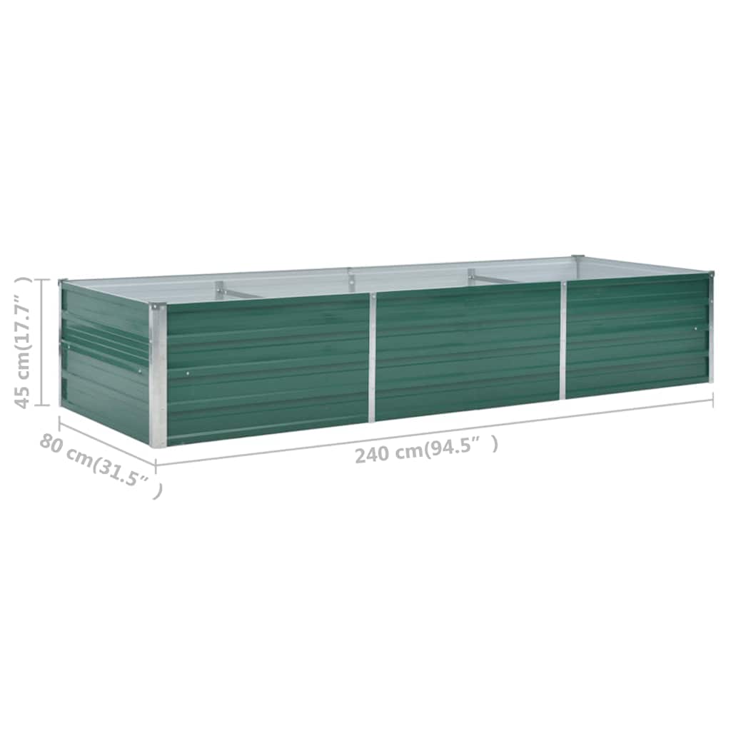 Raised Bed | Green | Galvanised Steel | 240x80x45 cm | Planters