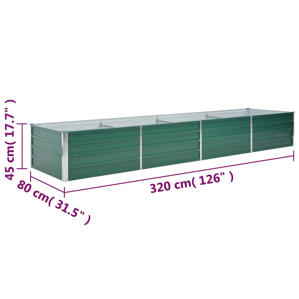 Raised Bed | Green | Galvanised Steel | 320x80x45 cm