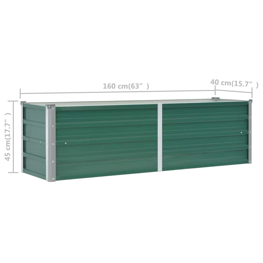 Raised Bed | Green | Galvanised steel | 160x40x45 cm | Durable