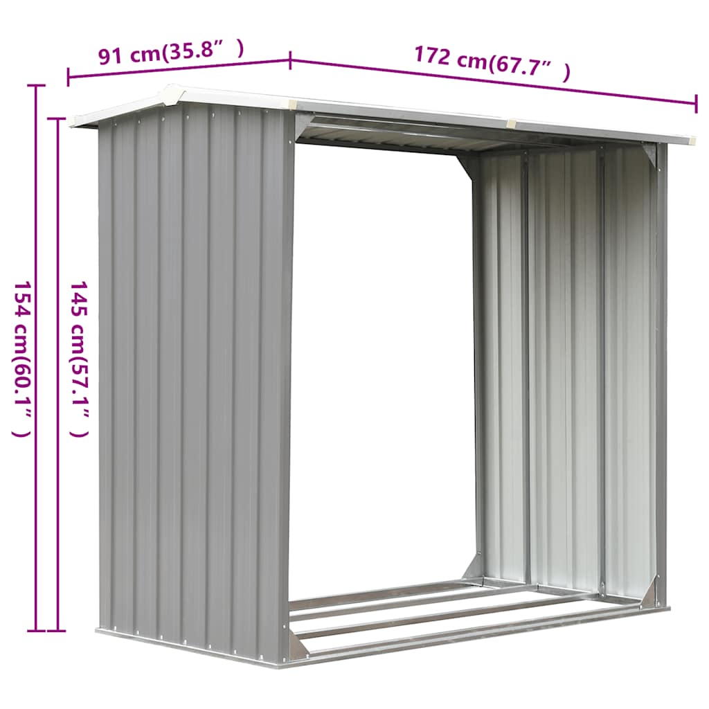 Garden Log Storage Shed Galvanised Steel 172x91x154 cm Grey