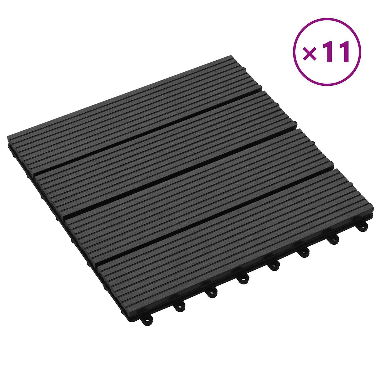 Decking Tile 11 pcs Black 30 x 30 cm WPC