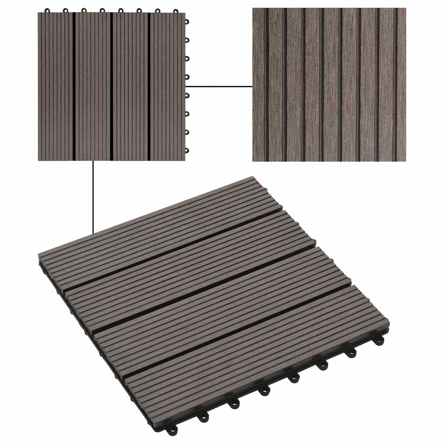 Decking Tile 11 pcs Dark Brown 30 x 30 cm WPC