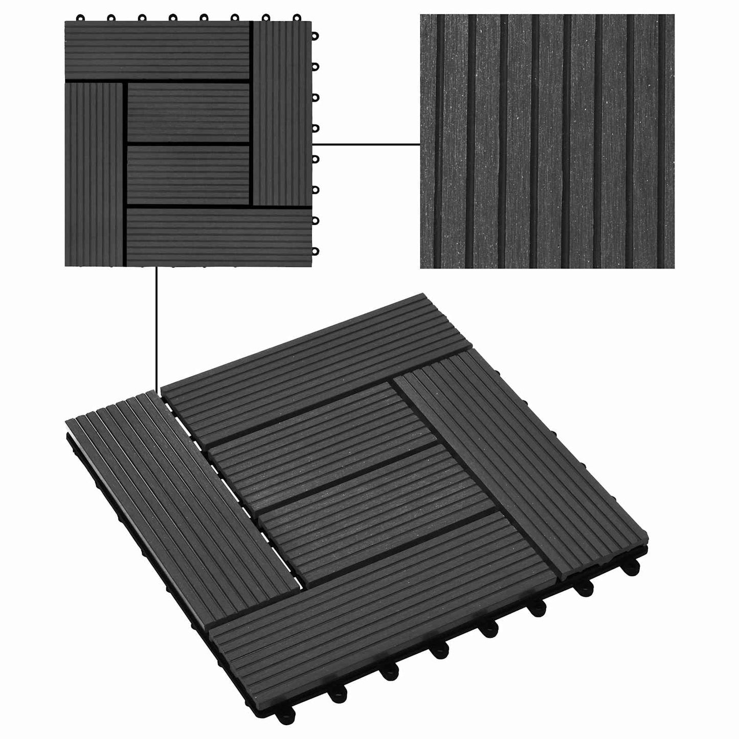 Decking Tile 11 pcs Black 30 x 30 cm WPC
