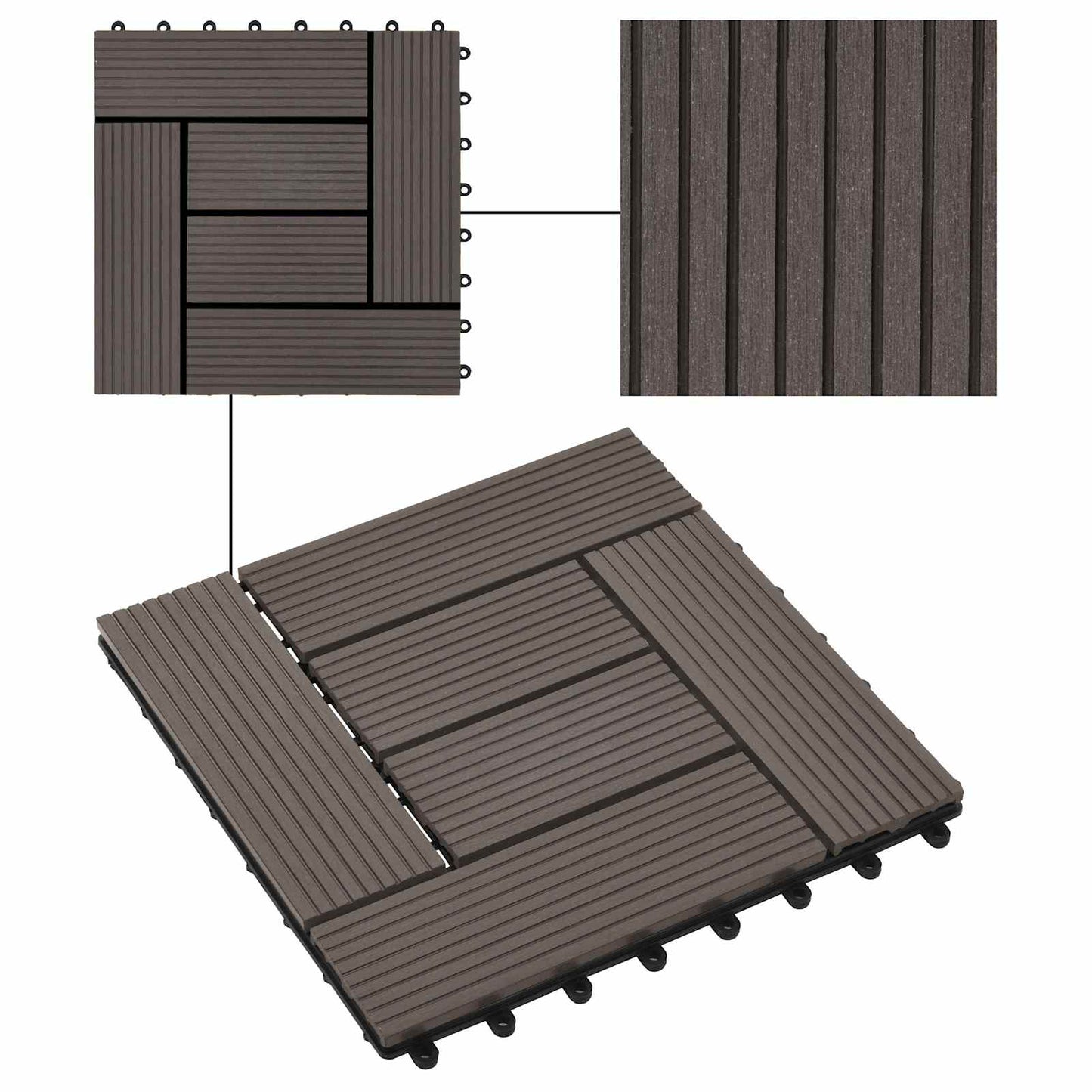 Decking Tile 11 pcs Dark Brown 30 x 30 cm WPC
