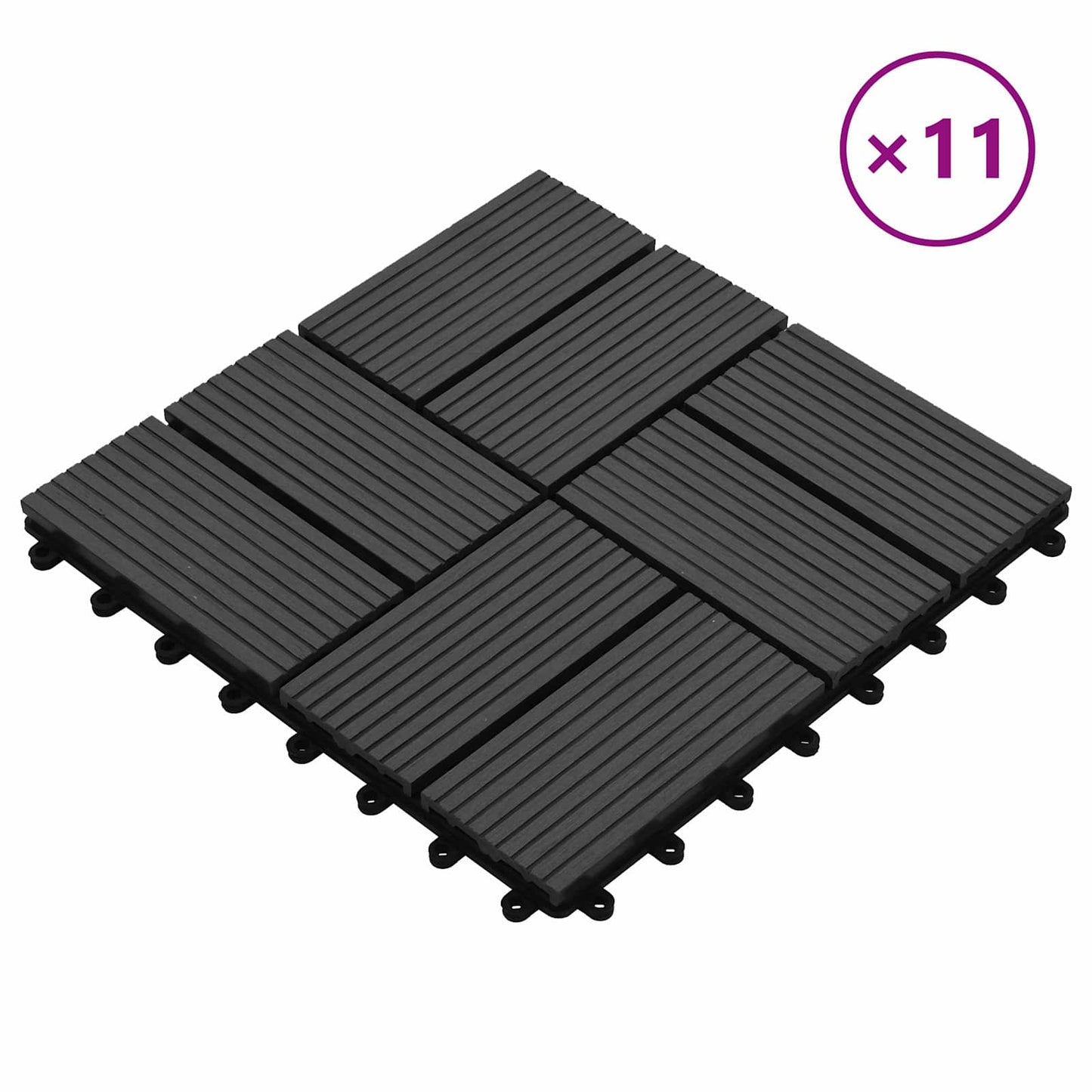 Decking Tile 11 pcs Black 30 x 30 cm WPC