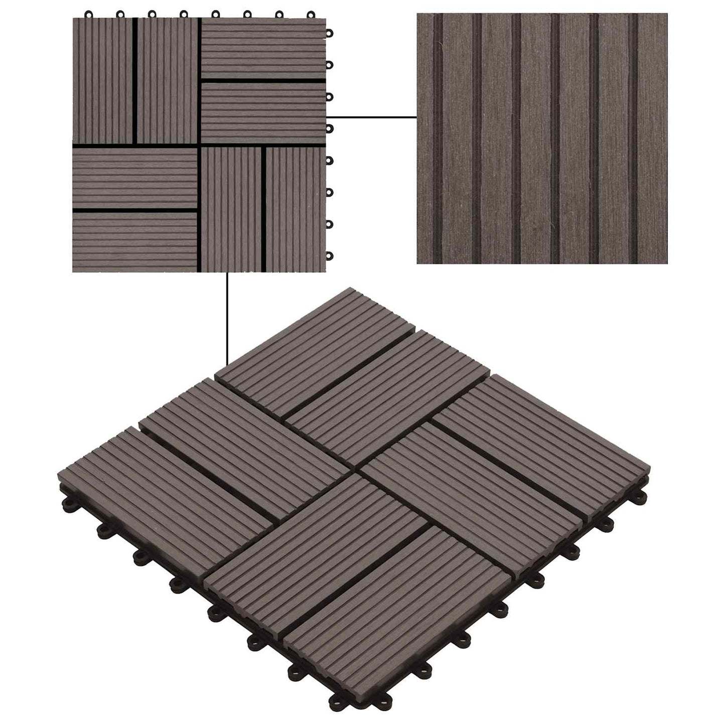 Decking Tile 11 pcs Dark Brown 30 x 30 cm WPC