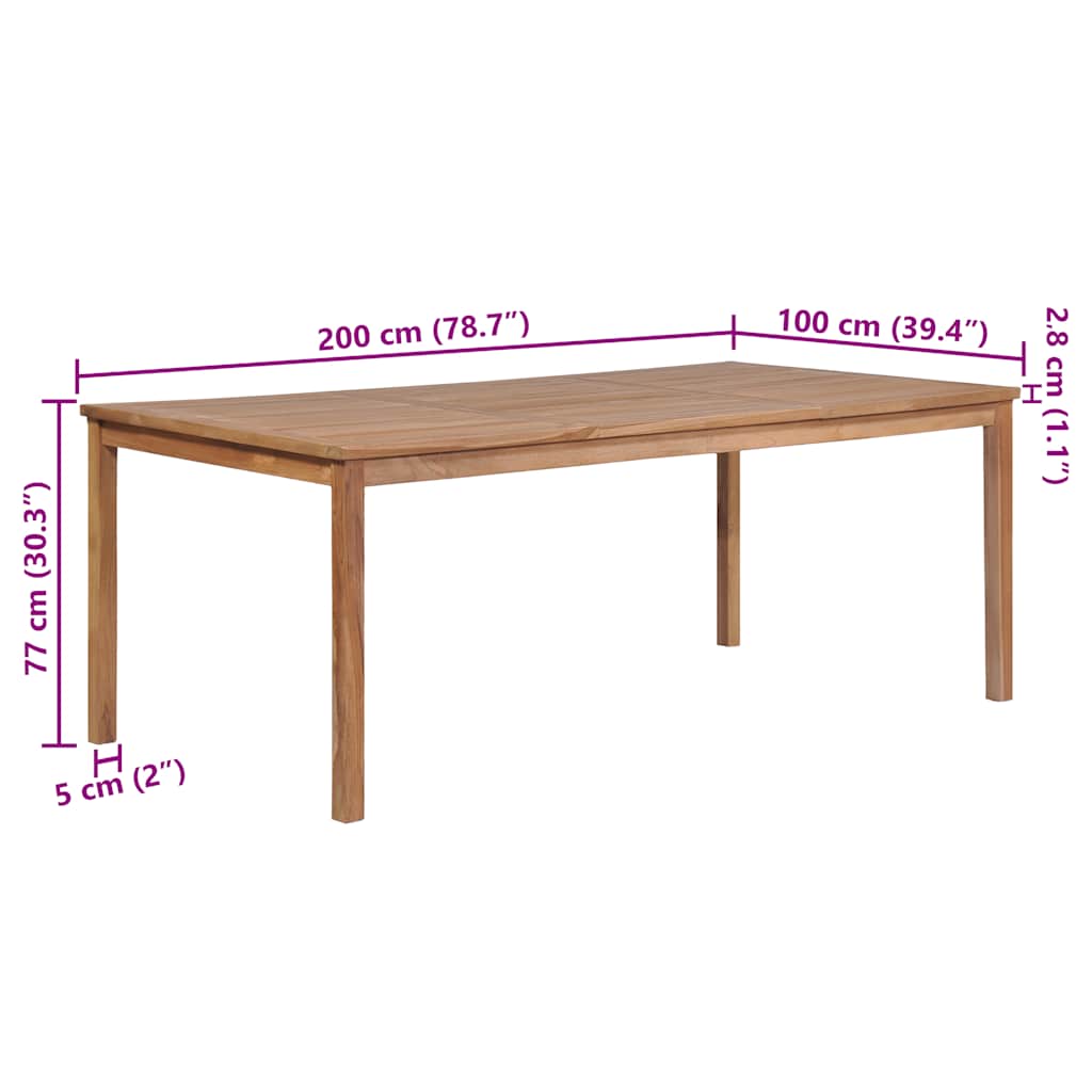 Dining Table | Natural | Solid Teak Wood | 200x100x77 cm