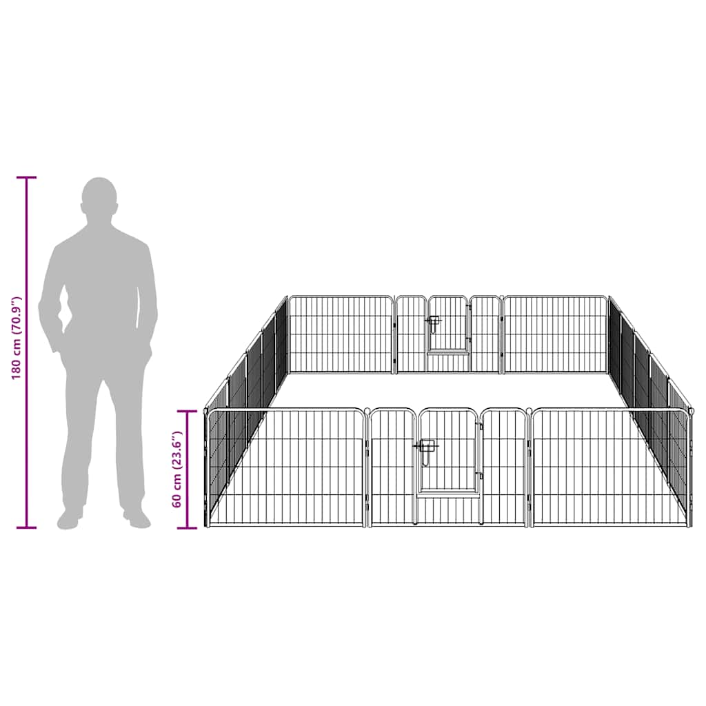 Dog Playpen | Black | Powder-coated steel | 16 panels, each 80 x 60 cm