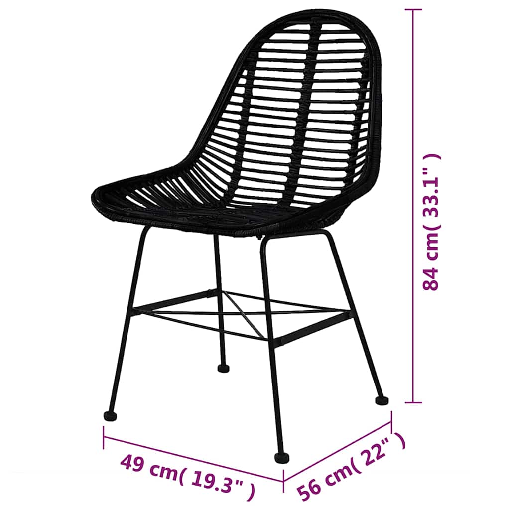 Dining Chair | Set of 6 | Black | Natural rattan, wrought iron | Standard