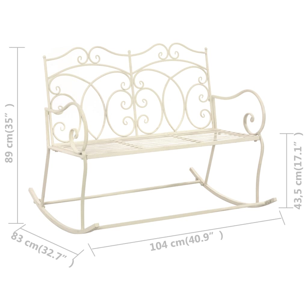 Garden Bench | Antique White | Wrought Iron | 104 cm | Decorative Inlays