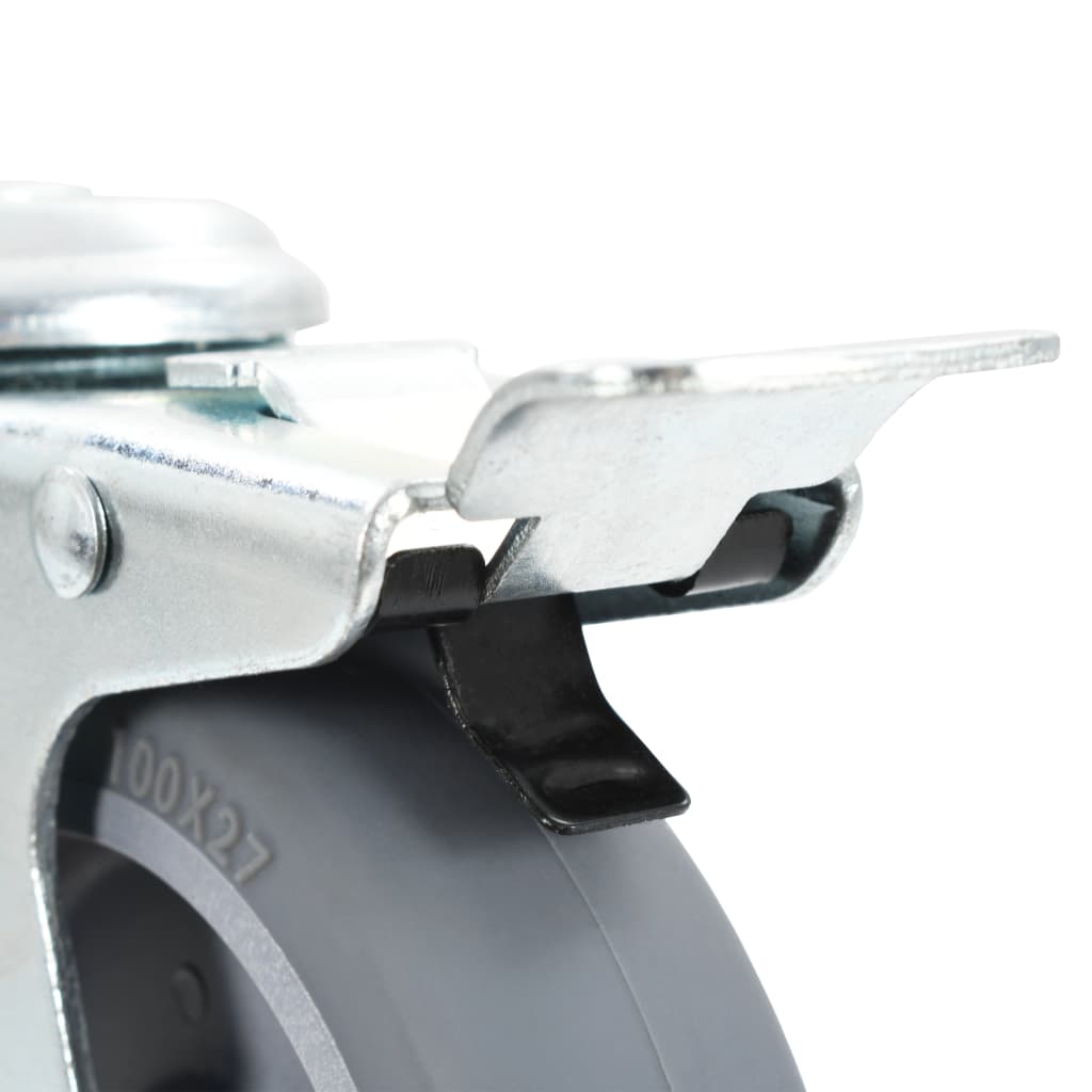Bolt Hole Swivel Casters with Double Brakes 4 pcs 100 mm