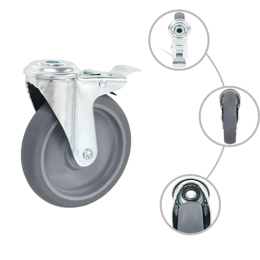 Bolt Hole Swivel Casters with Double Brakes 4 pcs 125 mm