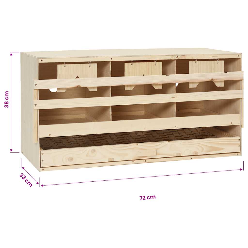 Chicken Laying Nest 3 Compartments 72x33x38 cm Solid Pine Wood