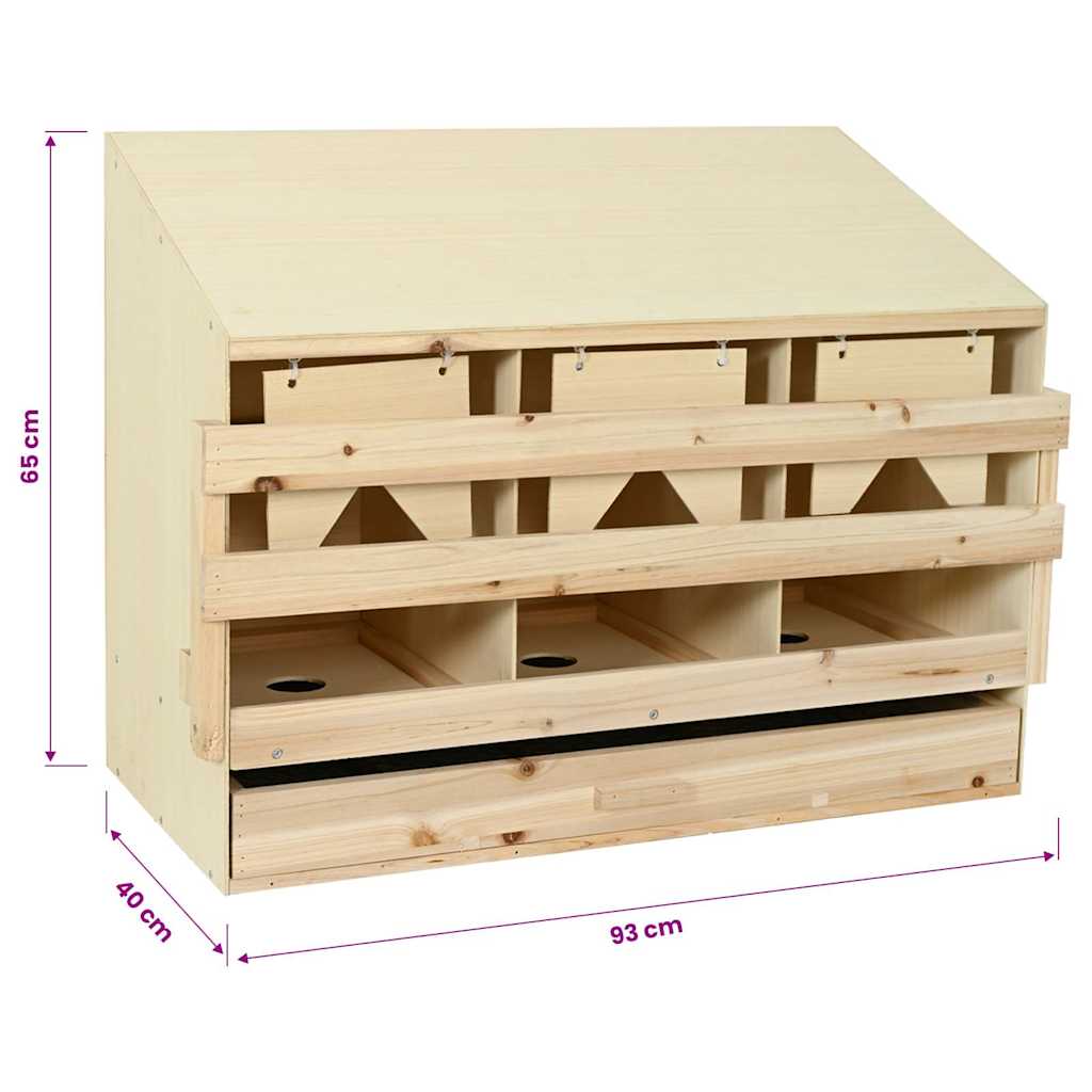 Chicken Laying Nest 3 Compartments 93x40x65 cm Solid Pine Wood