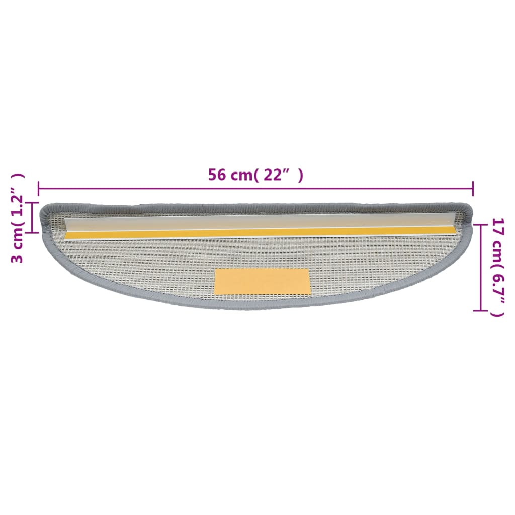 Stair Mats 15 pcs 56x17x3 cm Grey Half Round