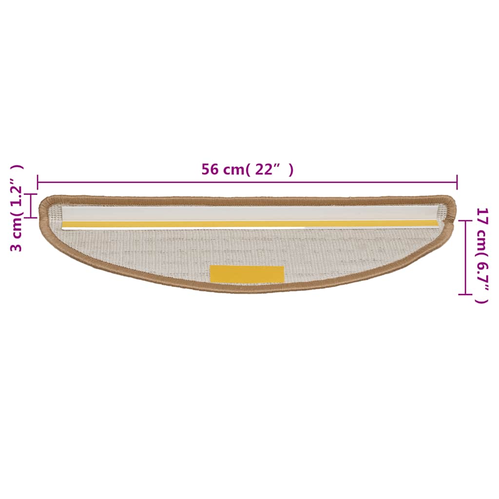 Stair Mats 15 pcs 56x17x3 cm Beige Half Round