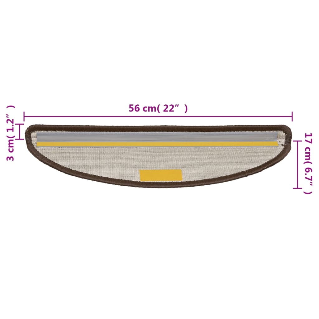 Stair Mats 15 pcs 56x17x3 cm Brown Half Round