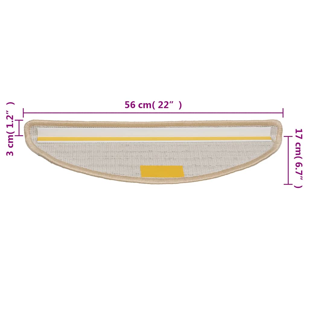 Stair Mats 15 pcs 56x17x3 cm Cream Half Round