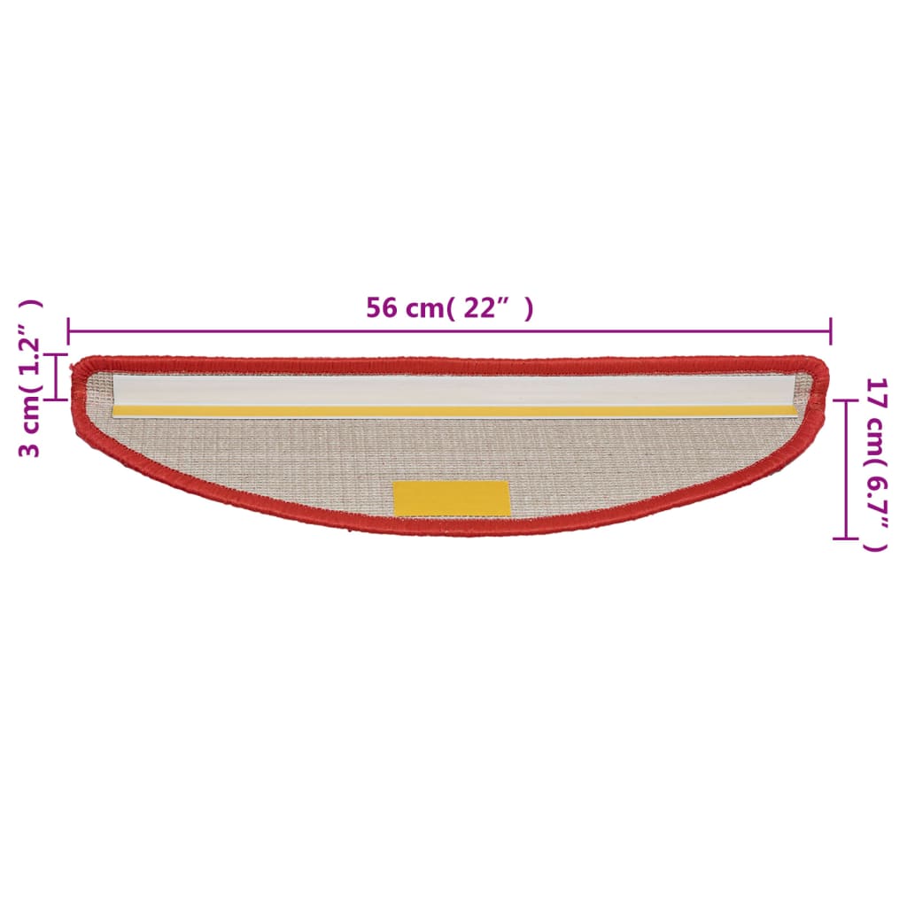 Stair Mats 15 pcs 56x17x3 cm Red Half Round