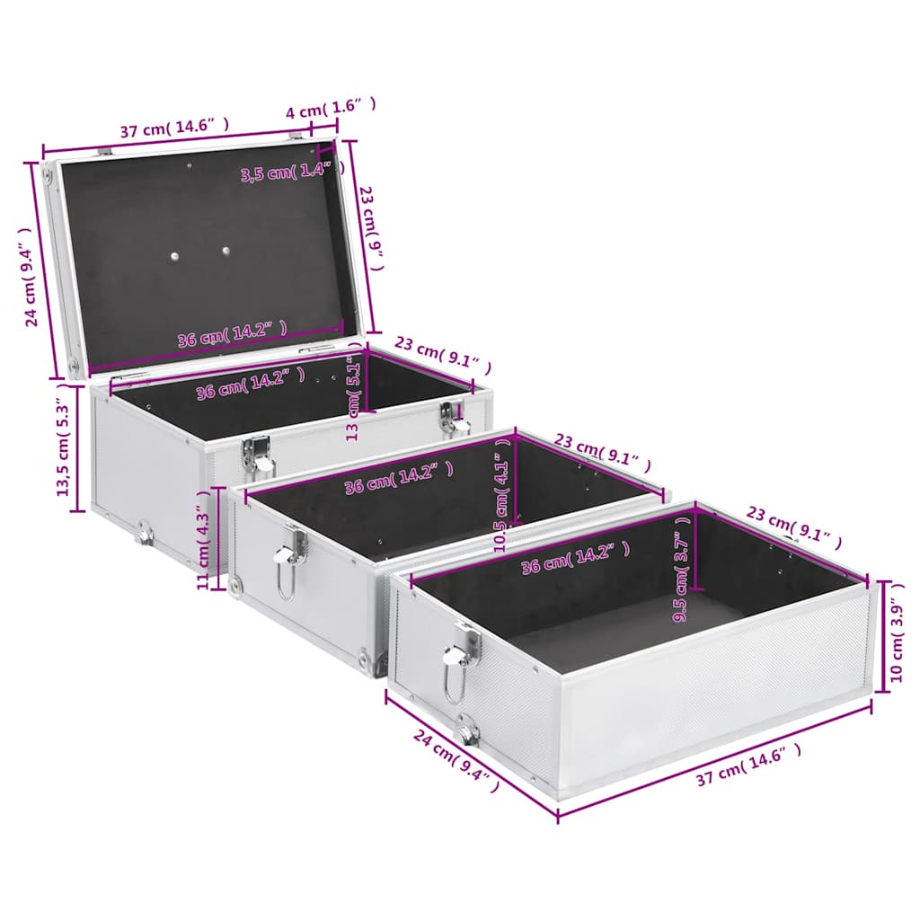 91839 vidaXL Make-up Case 37x24x40 cm Silver Aluminium