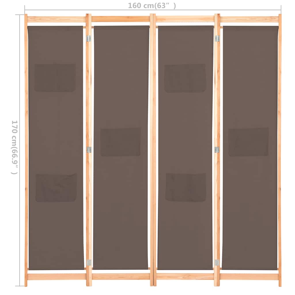 4-Panel Room Divider Brown 160x170x4 cm Fabric
