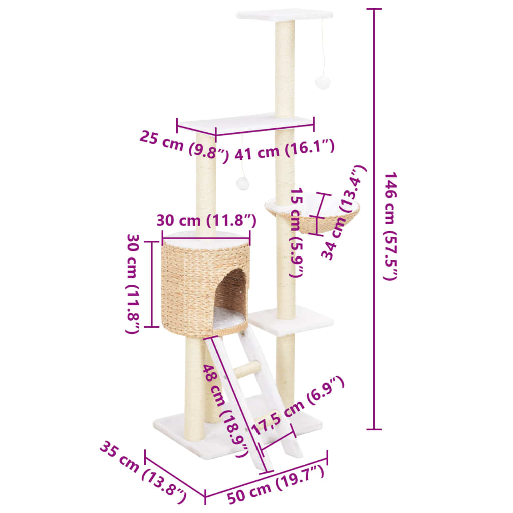 Cat Tree | Natural | Seagrass, Soft plush, Sisal rope | Large | Cat Tree