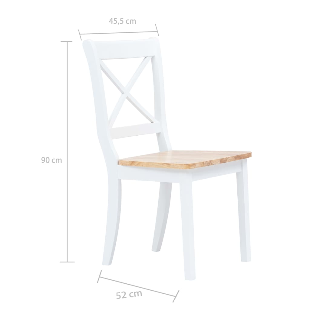 Dining Chair | Set of 2 | White and natural | Solid rubber wood