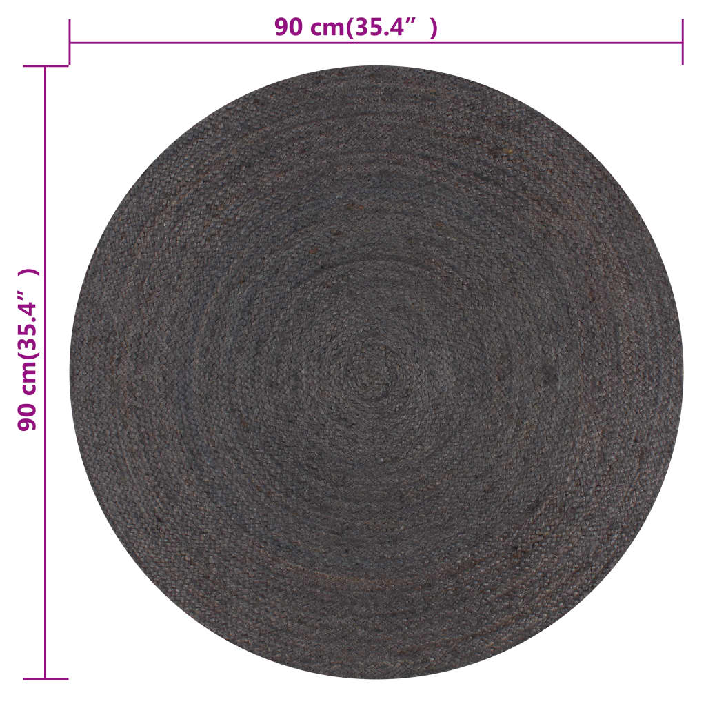 Area Rug | Dark Grey | Jute | 90 cm | Stylish | Round | Artisanal Modern