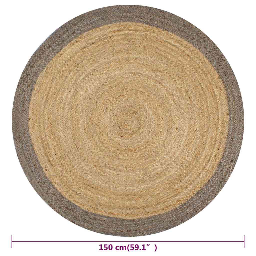 Area Rug | Natural and grey | Braided jute | 150 cm diameter | Durable