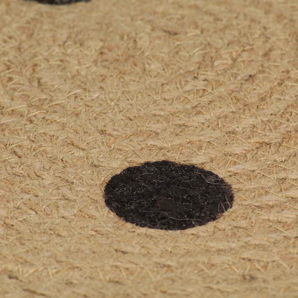 Area Rug | Natural and black polka dot | Braided jute | 90 cm Diameter
