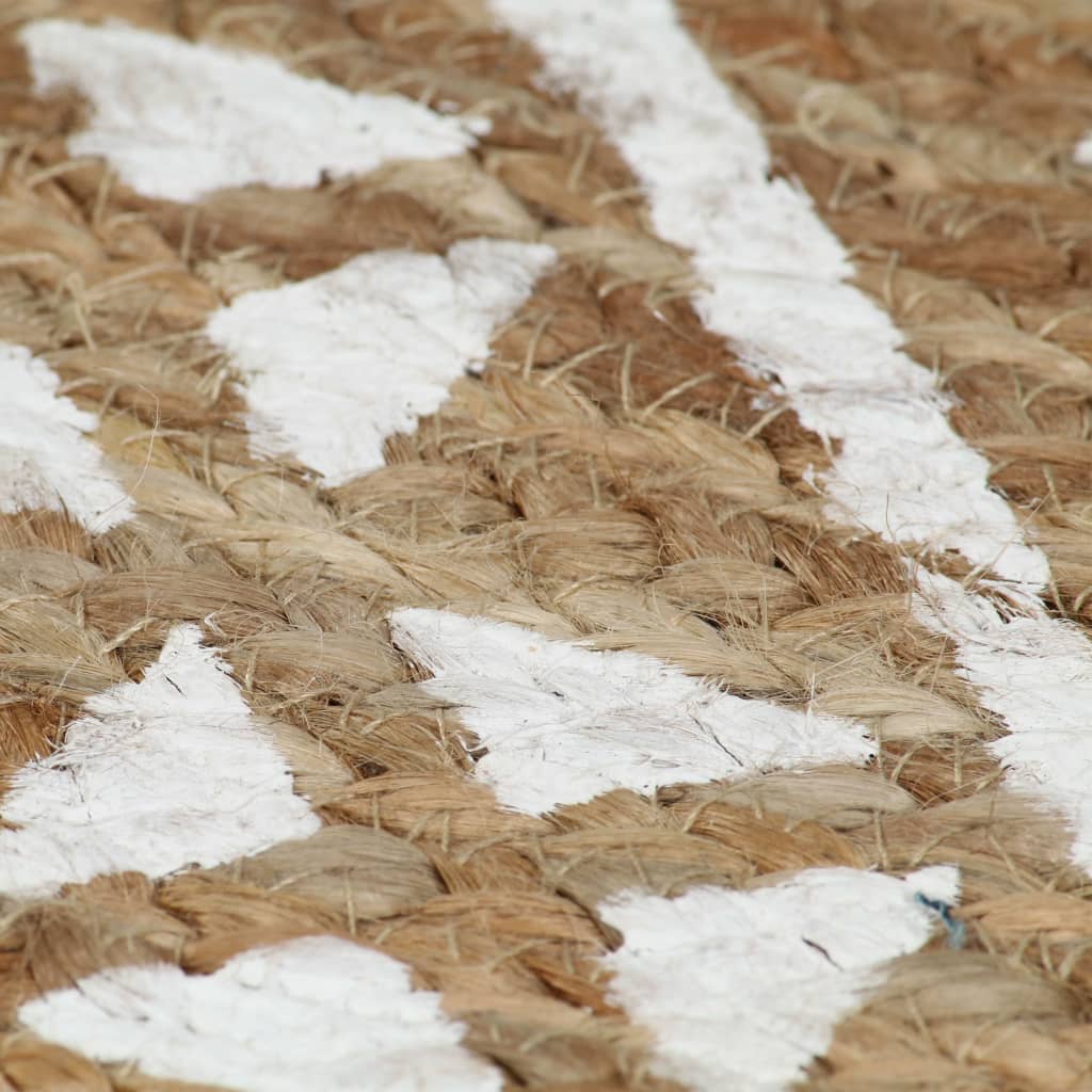 Area Rug | Natural and White | Braided Jute | 120 cm diameter | Pattern
