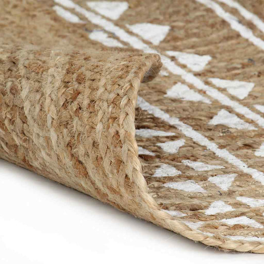 133694 vidaXL Handmade Rug Jute with White Print 150 cm